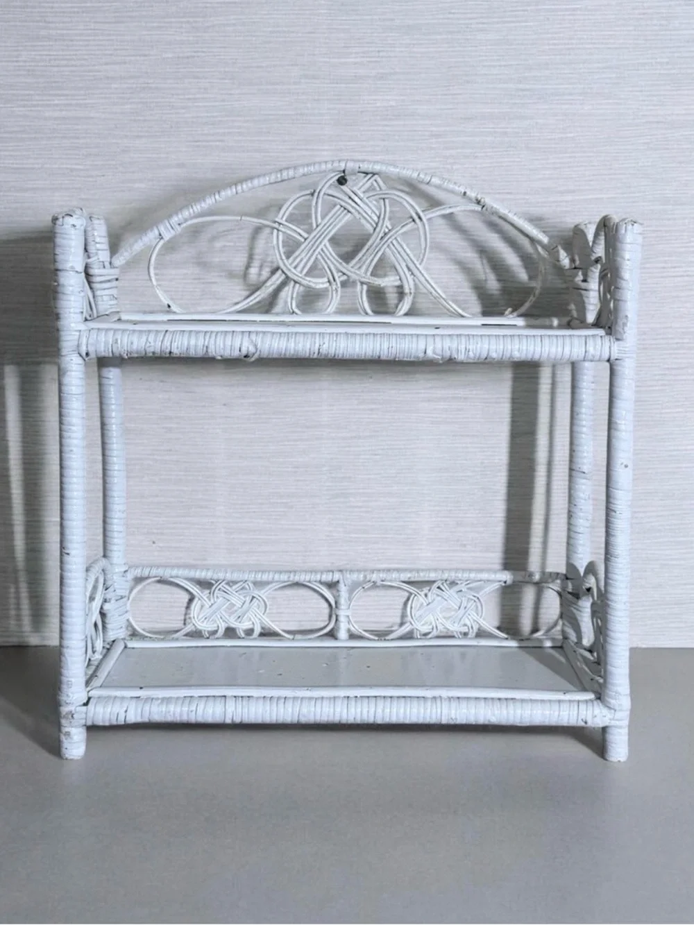 Vintage~1970s~White Wicker & Rattan ~ Two Tier ~ Wall Shelf
